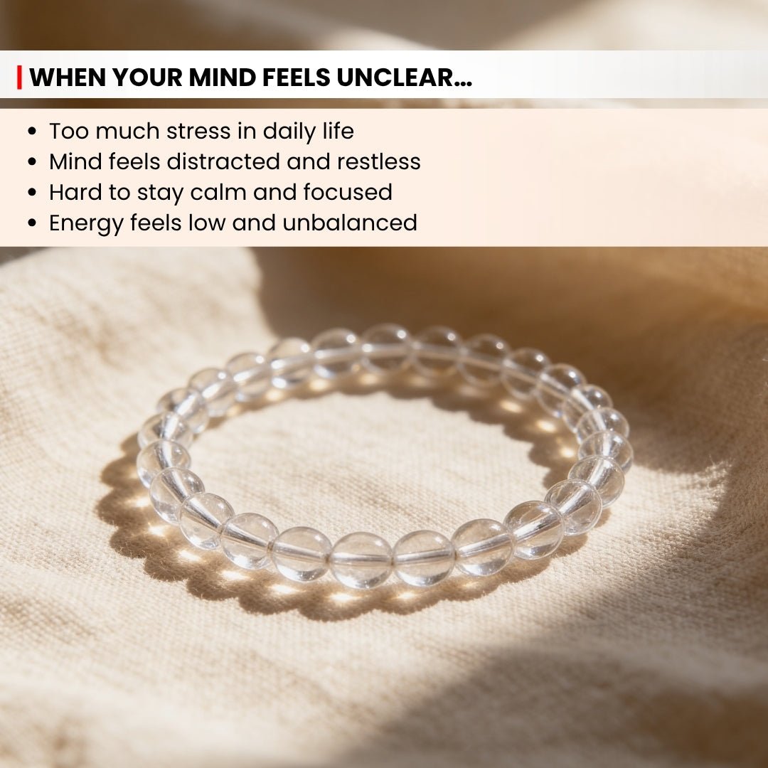 Natural Clear Quartz Crystal Beads Bracelet for Wealth, Health & Prosperity - plusvalueindia