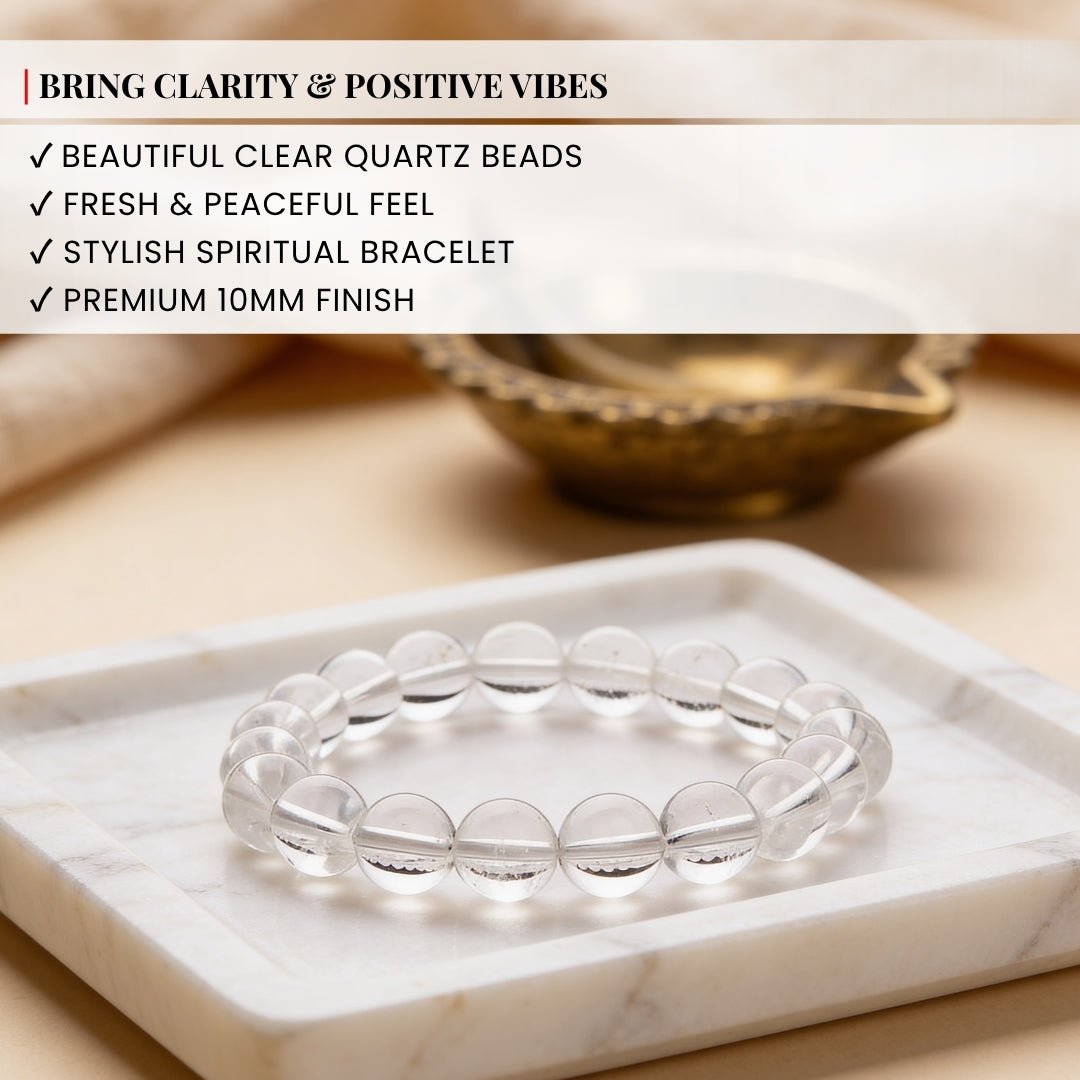 Natural Clear Quartz Crystal Beads Bracelet for Wealth, Health & Prosperity - plusvalueindia