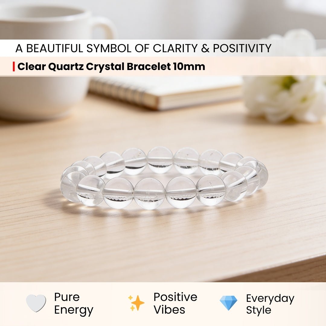 Natural Clear Quartz Crystal Beads Bracelet for Wealth, Health & Prosperity - plusvalueindia