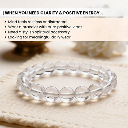 Natural Clear Quartz Crystal Beads Bracelet for Wealth, Health & Prosperity - plusvalueindia