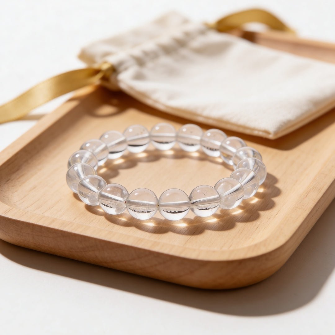 Natural Clear Quartz Crystal Beads Bracelet for Wealth, Health & Prosperity - plusvalueindia
