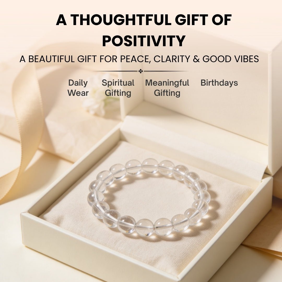 Natural Clear Quartz Crystal Beads Bracelet for Wealth, Health & Prosperity - plusvalueindia