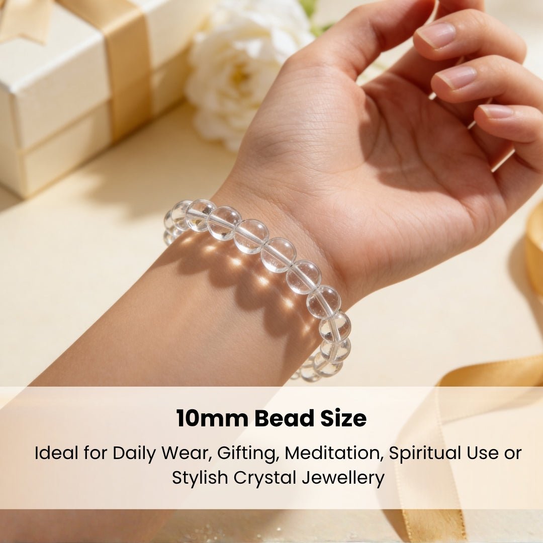 Natural Clear Quartz Crystal Beads Bracelet for Wealth, Health & Prosperity - plusvalueindia