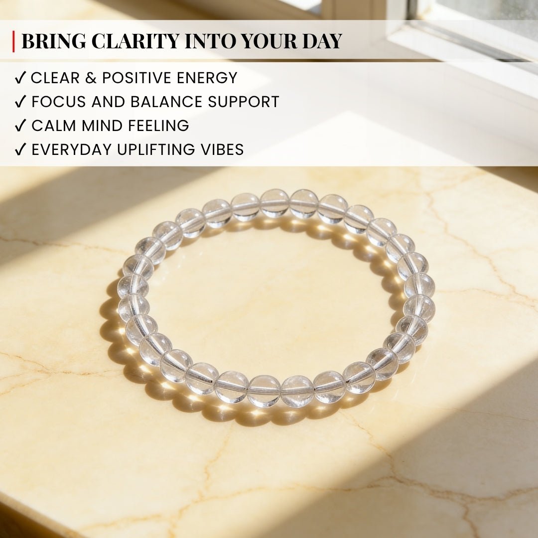 Natural Clear Quartz Crystal Beads Bracelet for Wealth, Health & Prosperity - plusvalueindia
