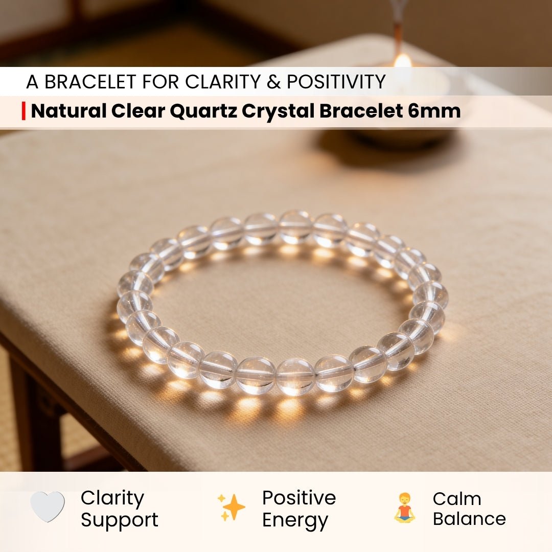 Natural Clear Quartz Crystal Beads Bracelet for Wealth, Health & Prosperity - plusvalueindia