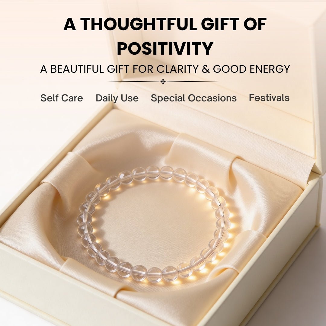 Natural Clear Quartz Crystal Beads Bracelet for Wealth, Health & Prosperity - plusvalueindia