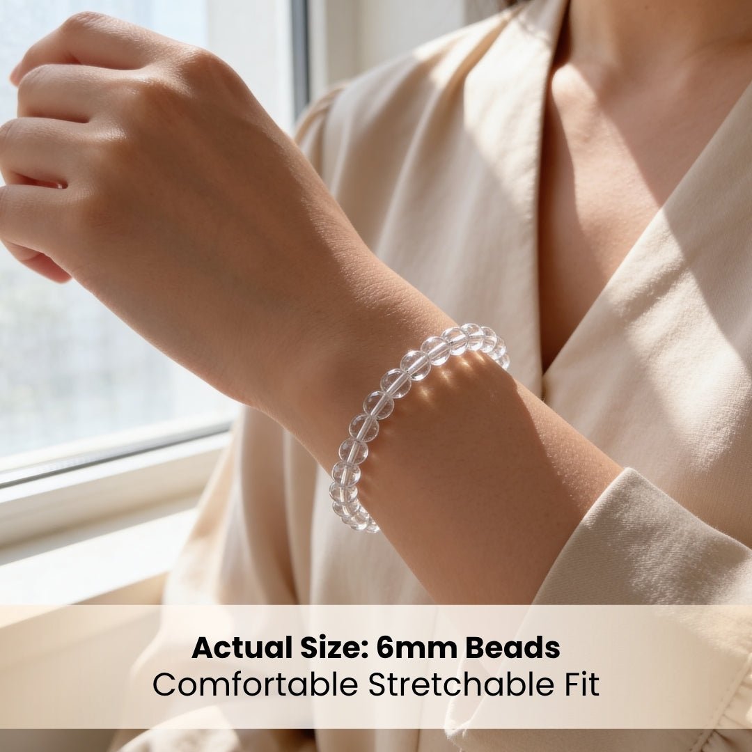 Natural Clear Quartz Crystal Beads Bracelet for Wealth, Health & Prosperity - plusvalueindia