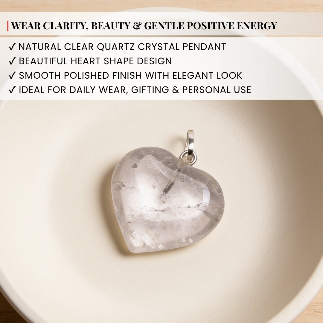 Natural Clear Quartz Crystal Heart Shape Pendant for Prosperity and Success - plusvalueindia