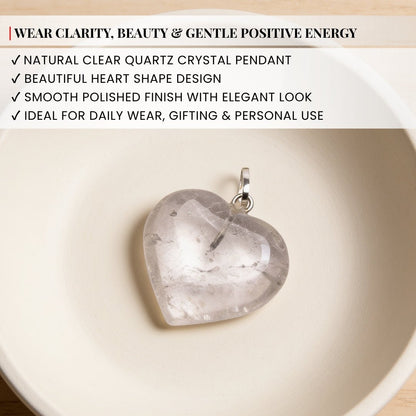 Natural Clear Quartz Crystal Heart Shape Pendant for Prosperity and Success - plusvalueindia