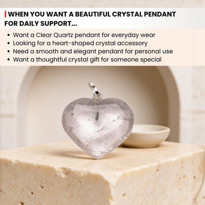 Natural Clear Quartz Crystal Heart Shape Pendant for Prosperity and Success - plusvalueindia