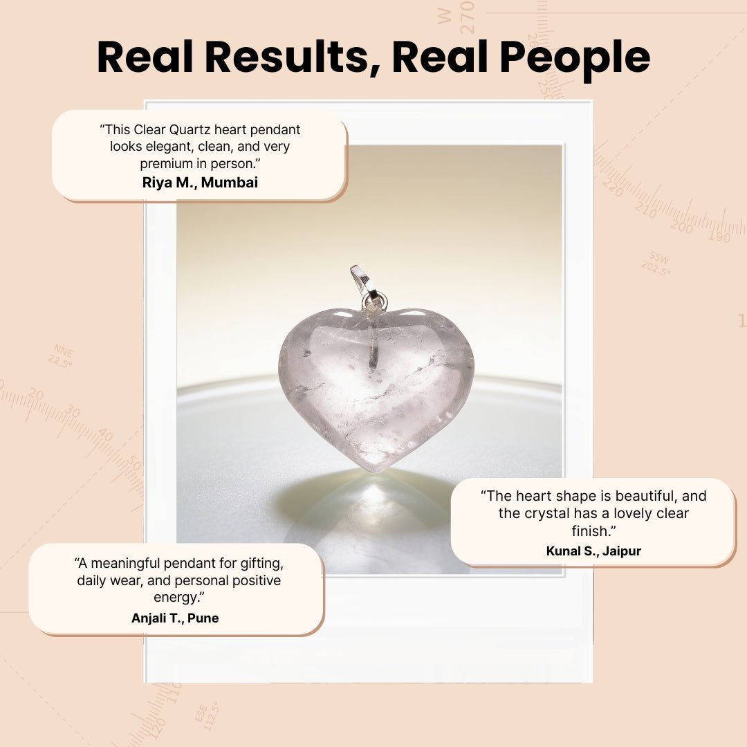 Natural Clear Quartz Crystal Heart Shape Pendant for Prosperity and Success - plusvalueindia