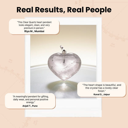Natural Clear Quartz Crystal Heart Shape Pendant for Prosperity and Success - plusvalueindia