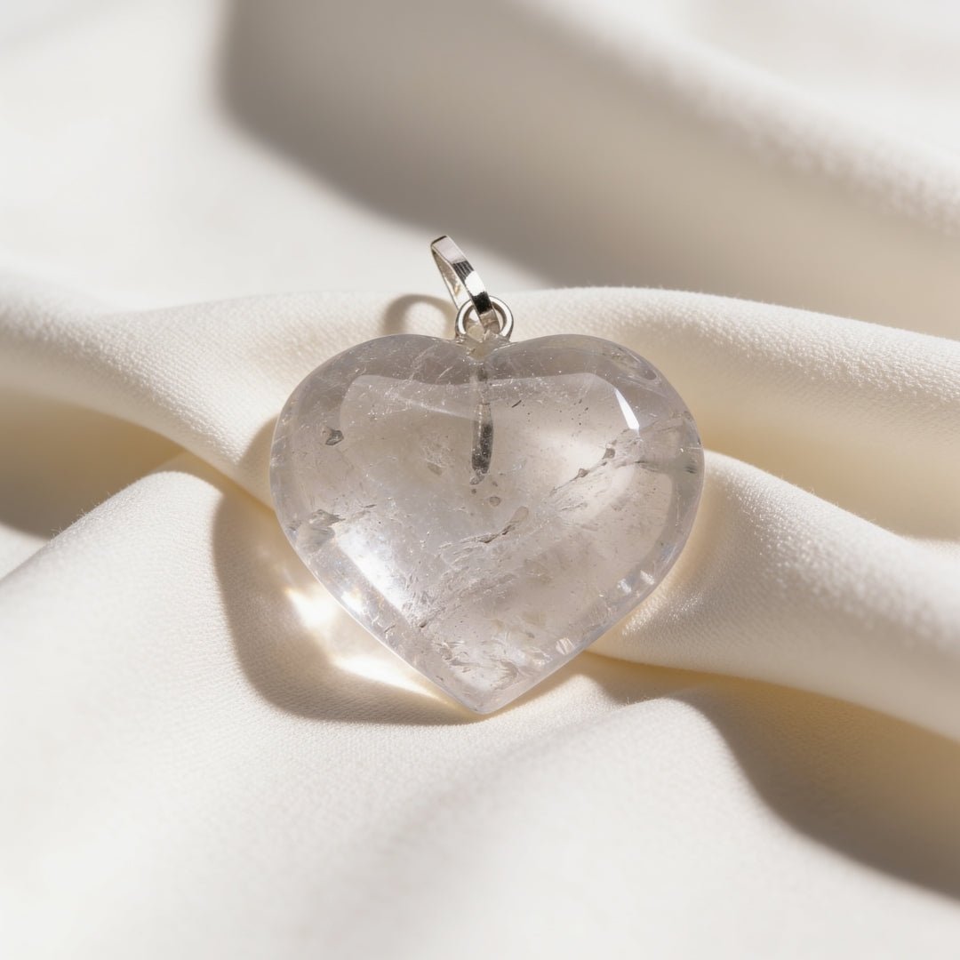 Natural Clear Quartz Crystal Heart Shape Pendant for Prosperity and Success - plusvalueindia