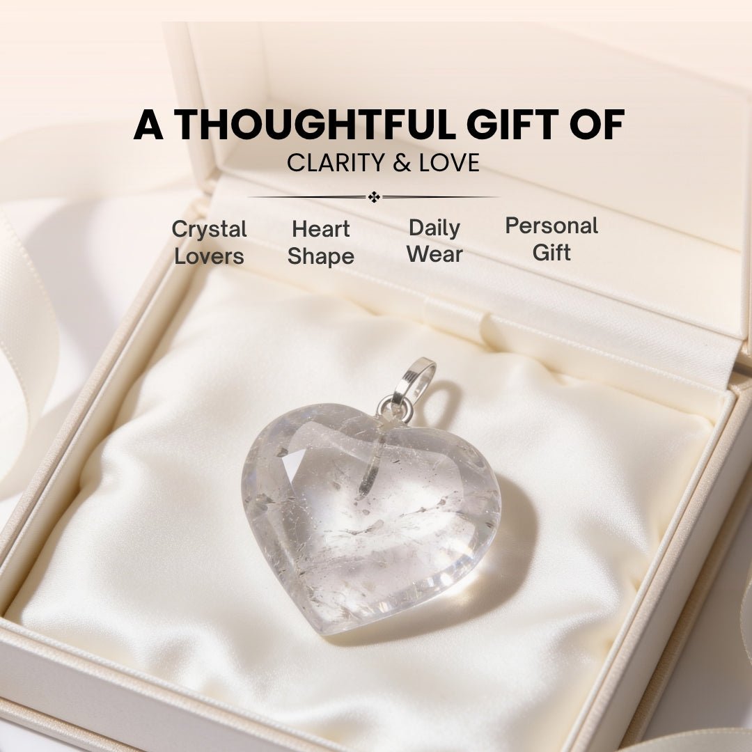 Natural Clear Quartz Crystal Heart Shape Pendant for Prosperity and Success - plusvalueindia