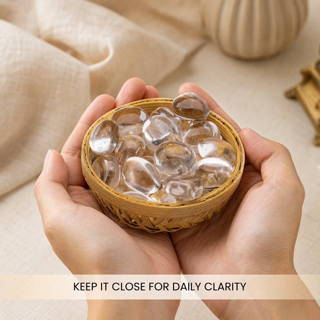 Natural Clear Quartz Crystal Tumbled AAA+ Stone Pebbles - plusvalueindia