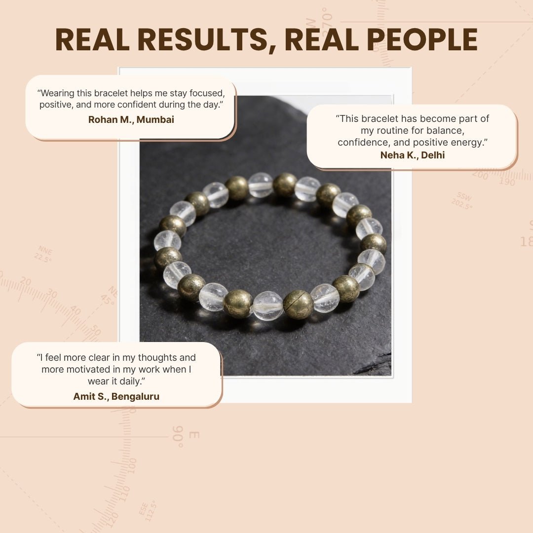 Combined Pyrite and Crystal Quartz Bracelet Multiple Benefits - A Money Magnets, Positivity, Prosperity - plusvalueindia