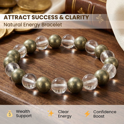 Combined Pyrite and Crystal Quartz Bracelet Multiple Benefits - A Money Magnets, Positivity, Prosperity - plusvalueindia