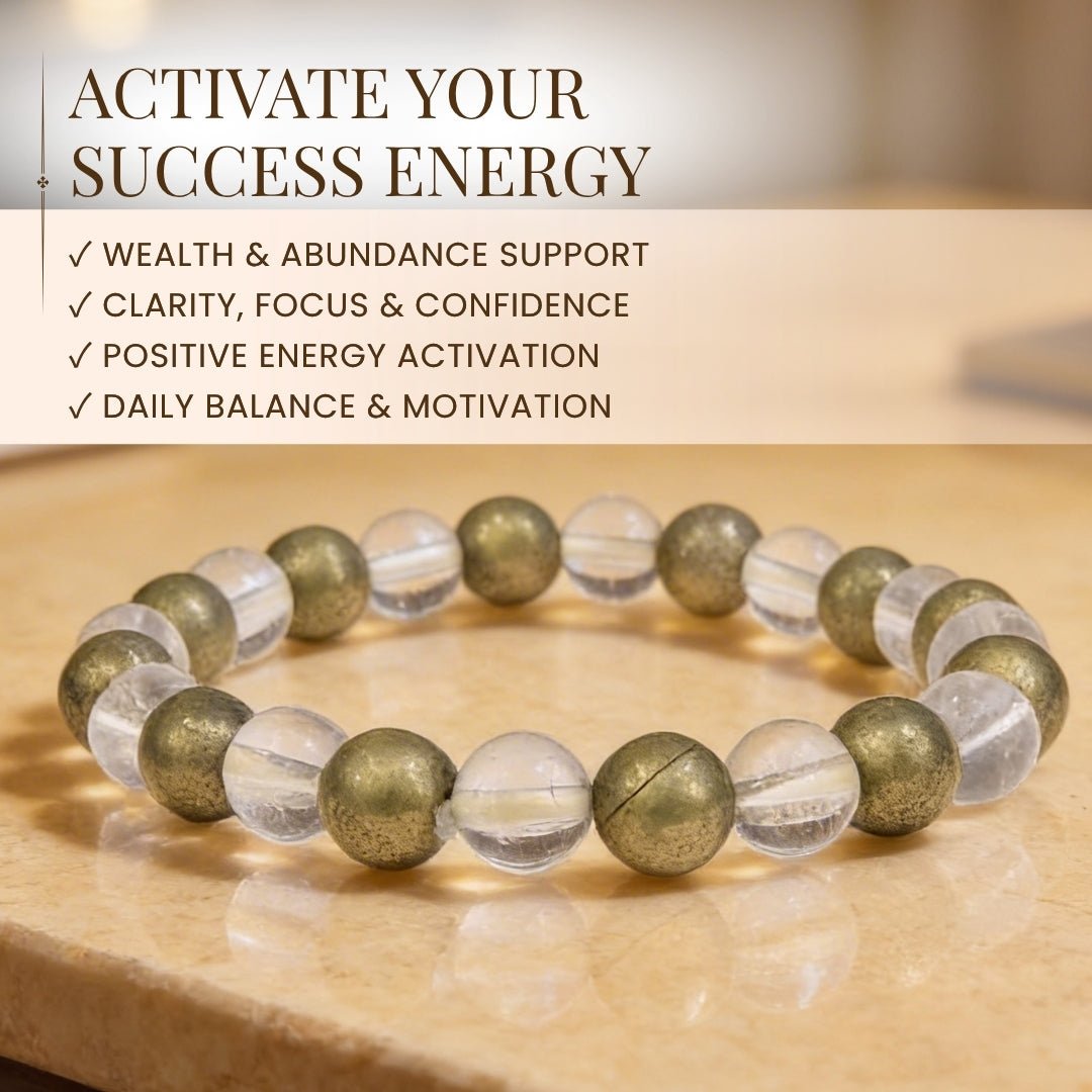 Combined Pyrite and Crystal Quartz Bracelet Multiple Benefits - A Money Magnets, Positivity, Prosperity - plusvalueindia
