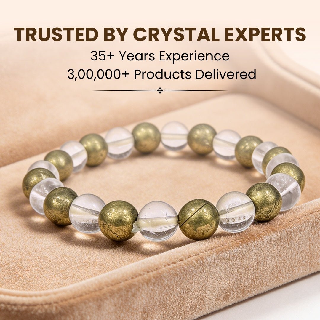 Combined Pyrite and Crystal Quartz Bracelet Multiple Benefits - A Money Magnets, Positivity, Prosperity - plusvalueindia