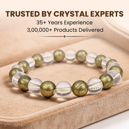 Combined Pyrite and Crystal Quartz Bracelet Multiple Benefits - A Money Magnets, Positivity, Prosperity - plusvalueindia