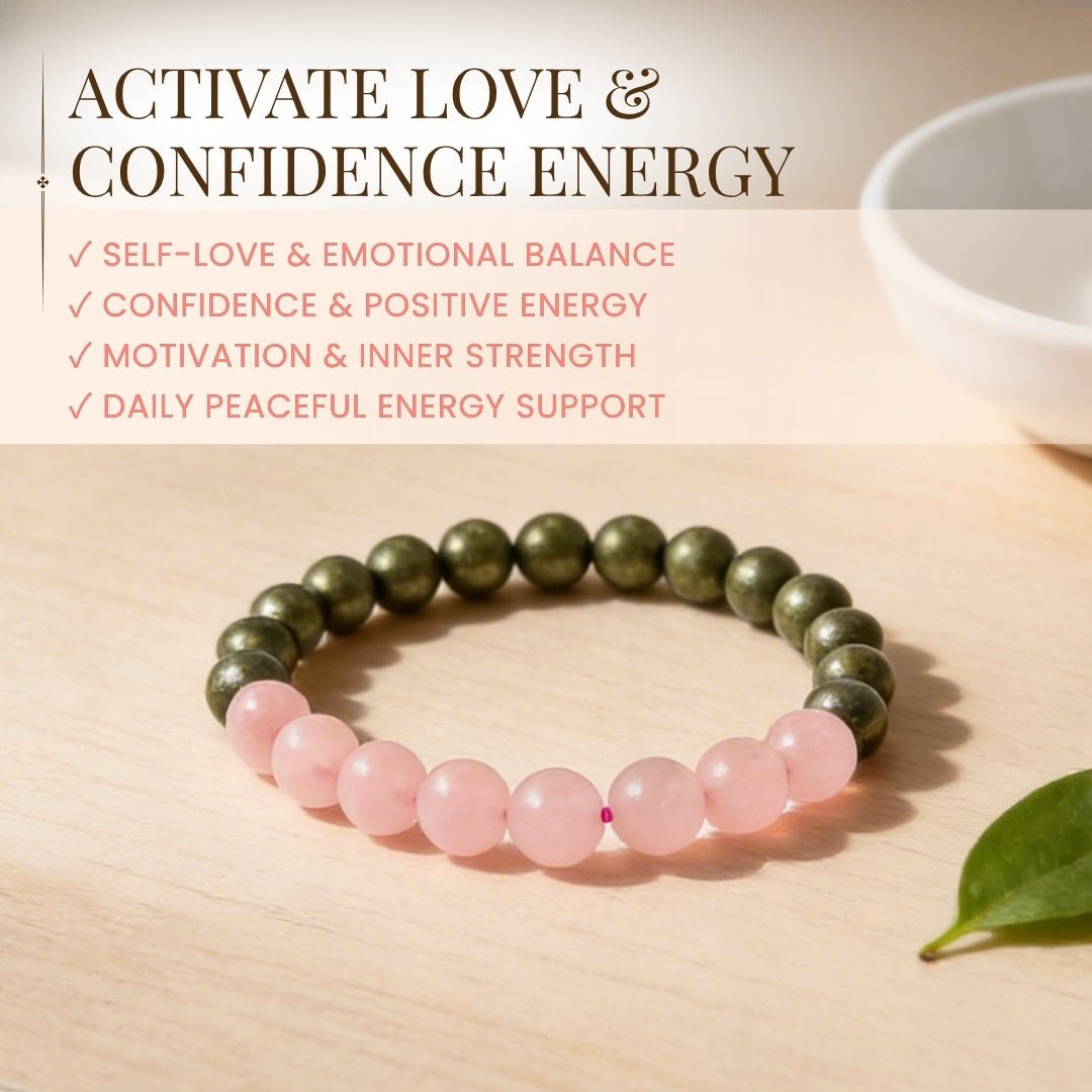 Combined Rose Quartz and Pyrite Bracelet for - Money Magnet, Attract Love, Relationship, Prosperity - plusvalueindia