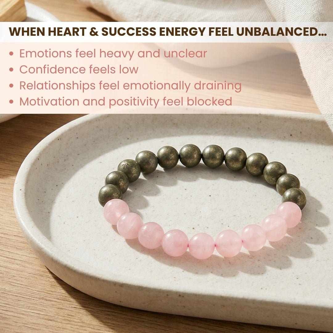 Combined Rose Quartz and Pyrite Bracelet for - Money Magnet, Attract Love, Relationship, Prosperity - plusvalueindia