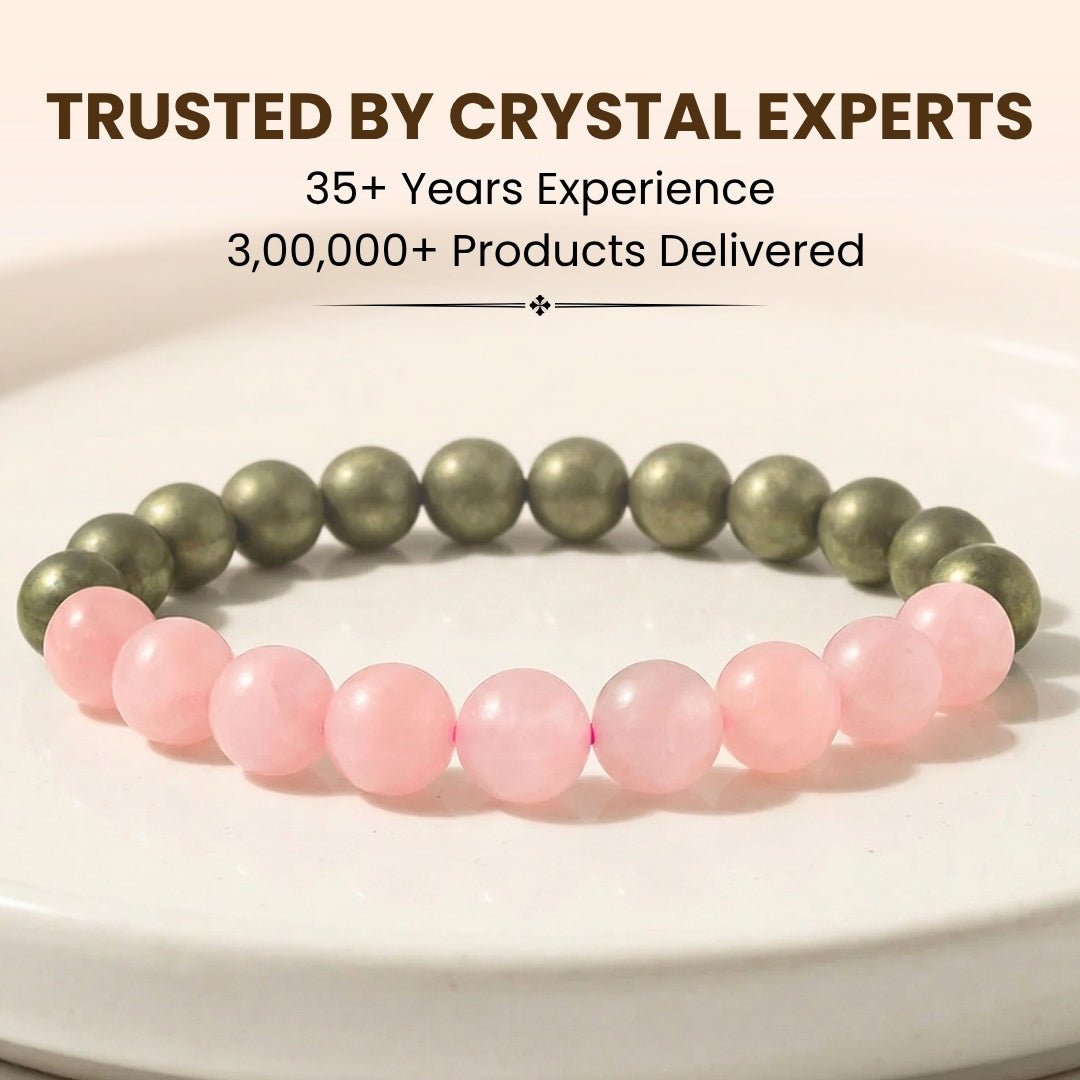 Combined Rose Quartz and Pyrite Bracelet for - Money Magnet, Attract Love, Relationship, Prosperity - plusvalueindia