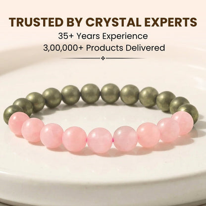 Combined Rose Quartz and Pyrite Bracelet for - Money Magnet, Attract Love, Relationship, Prosperity - plusvalueindia