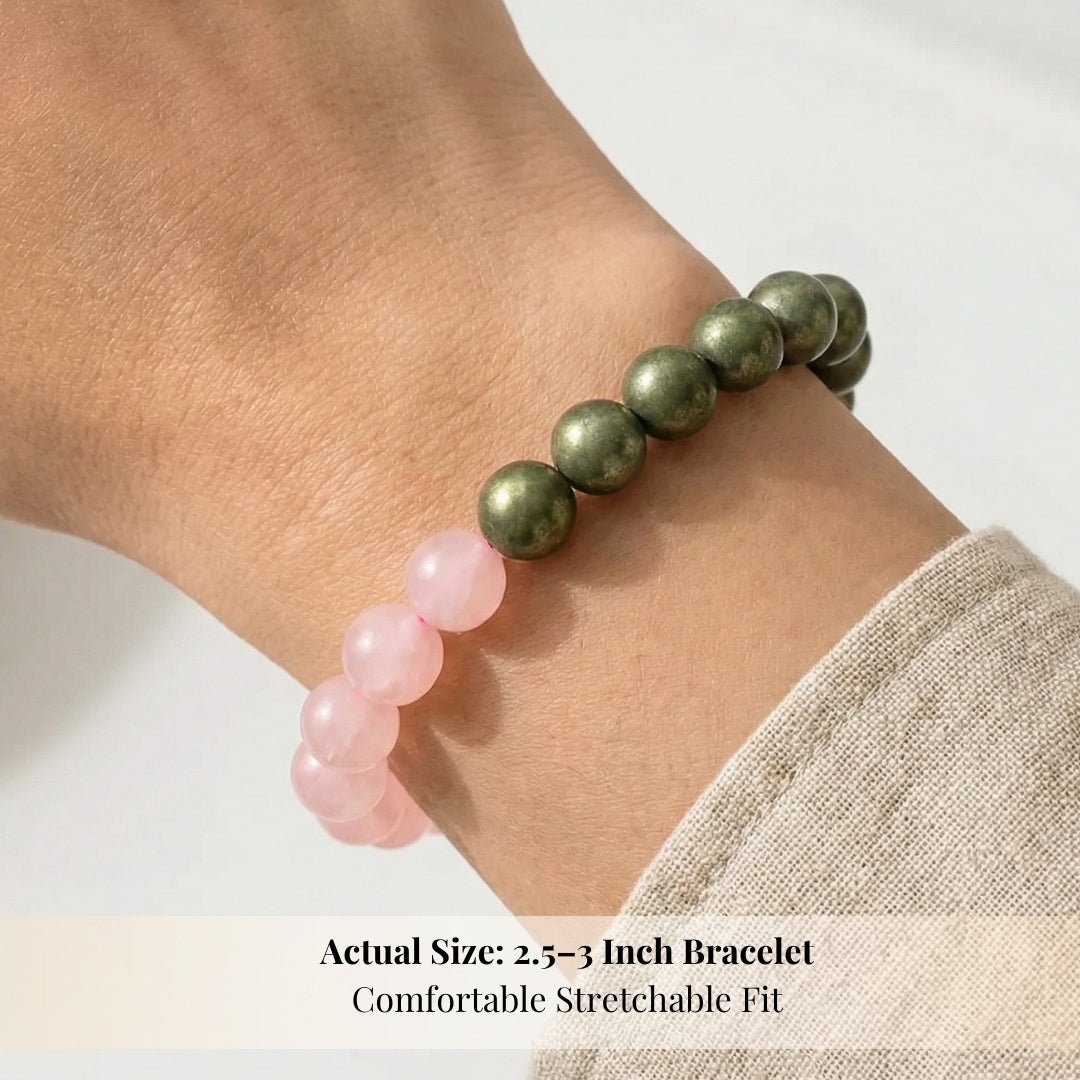 Combined Rose Quartz and Pyrite Bracelet for - Money Magnet, Attract Love, Relationship, Prosperity - plusvalueindia