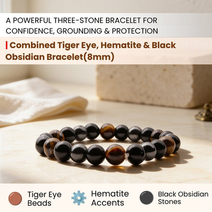 close-up of Tiger Eye beads in the three-stone bracelet