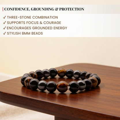 close-up of Black Obsidian beads in the mixed-stone bracelet