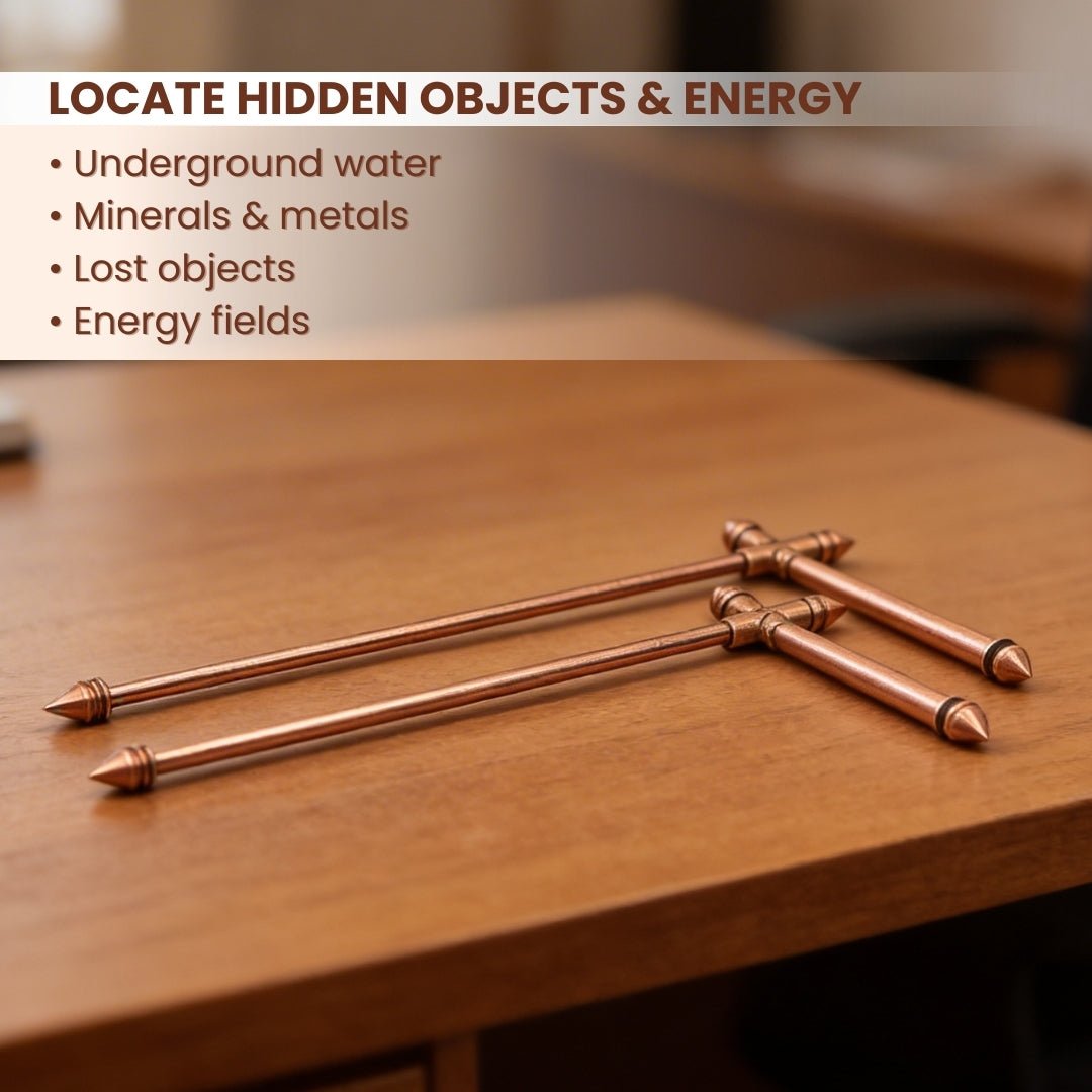 Premium Full Copper Dowsing Rods, Divining L Rods Pair Free Pendulum & Charts [Finding Underground Water, Gold, Lost Objects, Plot Energy Vastu] - plusvalueindia