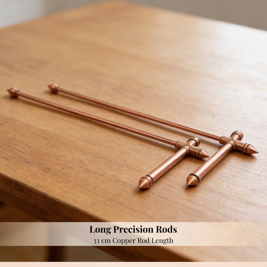 Premium Full Copper Dowsing Rods, Divining L Rods Pair Free Pendulum & Charts [Finding Underground Water, Gold, Lost Objects, Plot Energy Vastu] - plusvalueindia