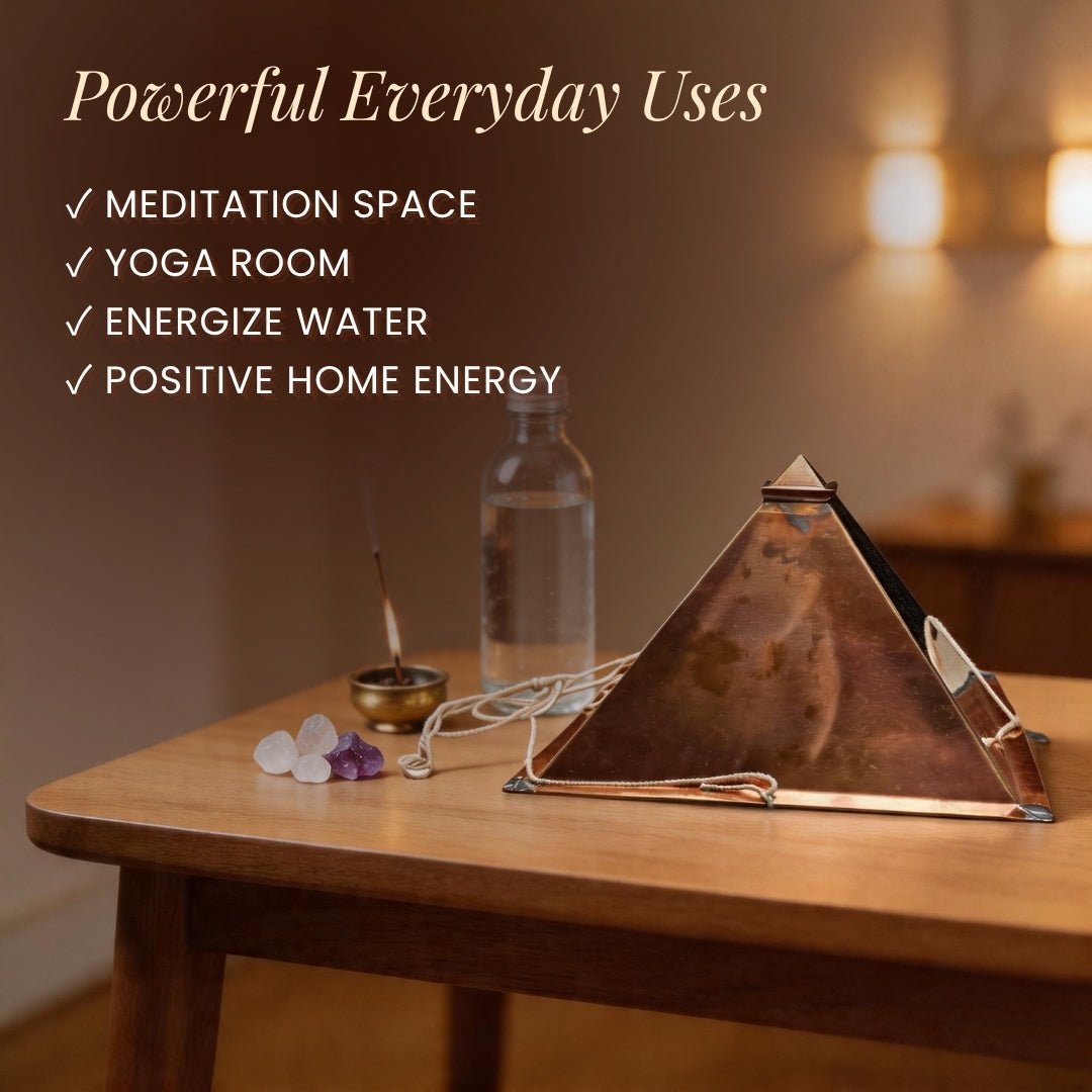 Copper Meditation Pyramid Wall Hanging for Vastu - Positive Energy & Calm Mind for Home & Office - plusvalueindia