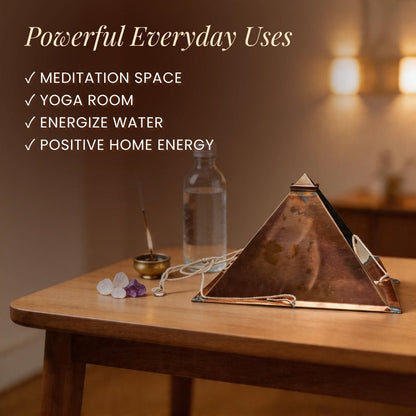 Copper Meditation Pyramid Wall Hanging for Vastu - Positive Energy & Calm Mind for Home & Office - plusvalueindia