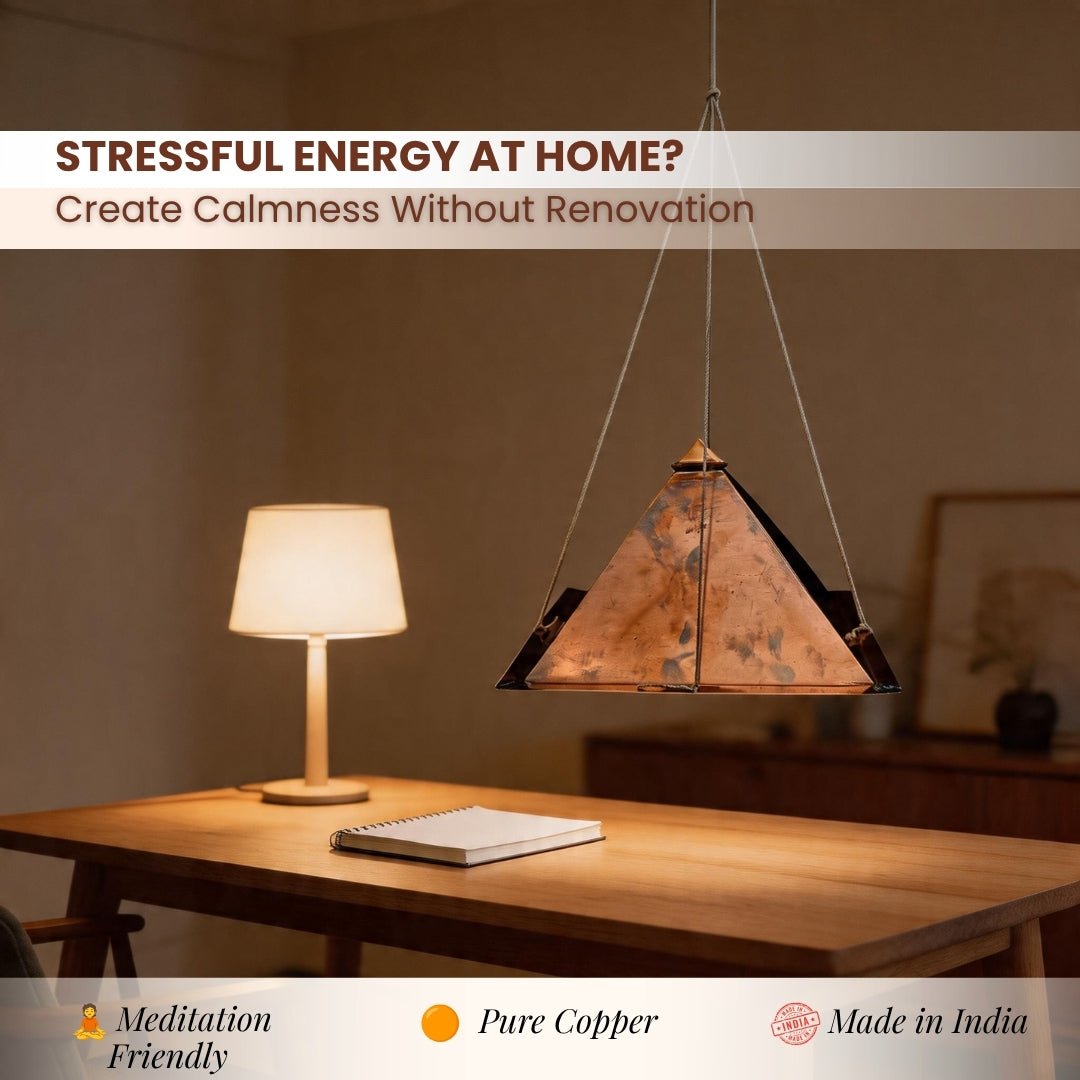Copper Meditation Pyramid Wall Hanging for Vastu - Positive Energy & Calm Mind for Home & Office - plusvalueindia