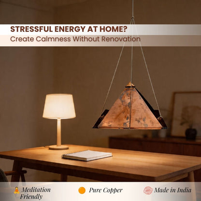 Copper Meditation Pyramid Wall Hanging for Vastu - Positive Energy & Calm Mind for Home & Office - plusvalueindia