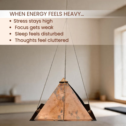 Copper Meditation Pyramid Wall Hanging for Vastu - Positive Energy & Calm Mind for Home & Office - plusvalueindia