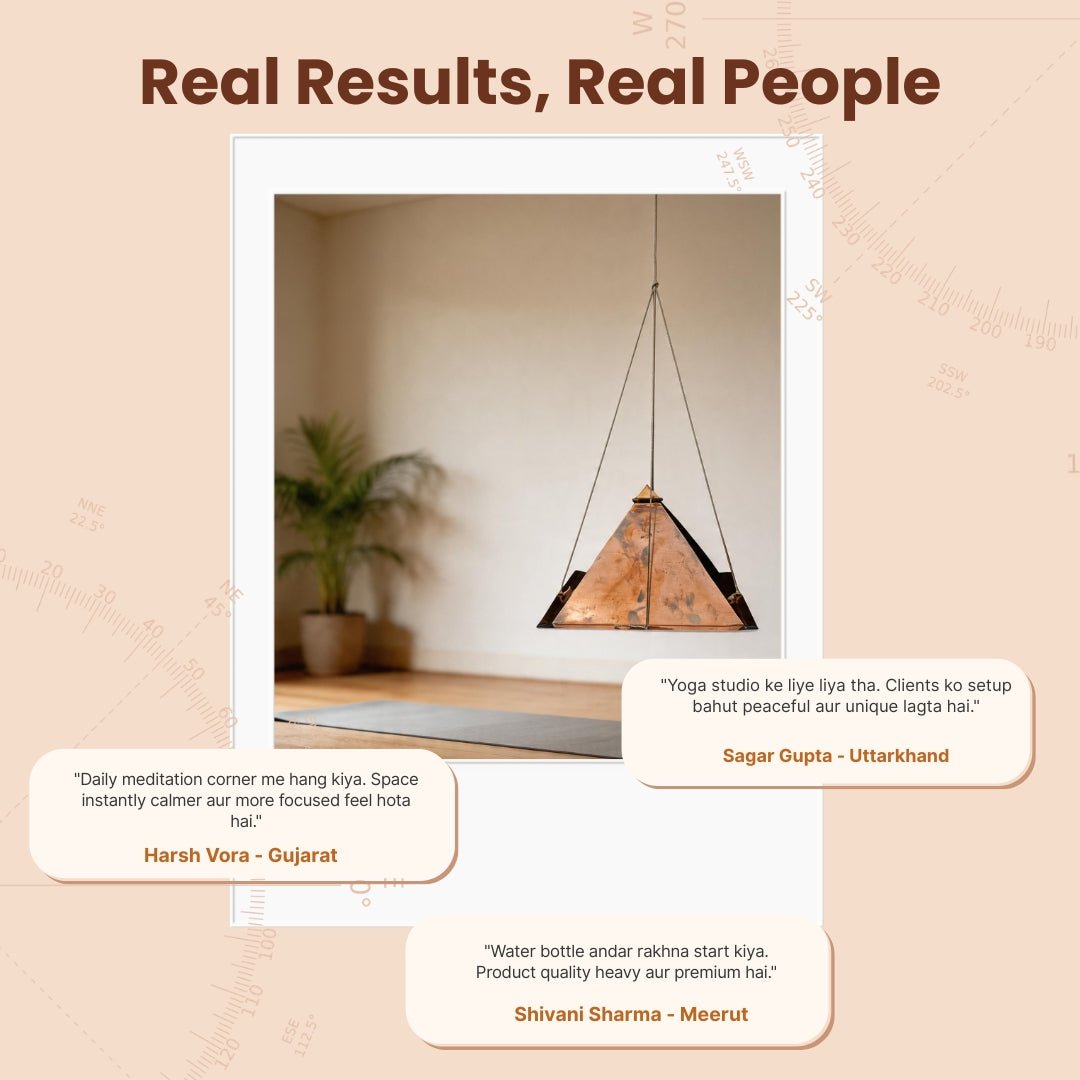 Copper Meditation Pyramid Wall Hanging for Vastu - Positive Energy & Calm Mind for Home & Office - plusvalueindia