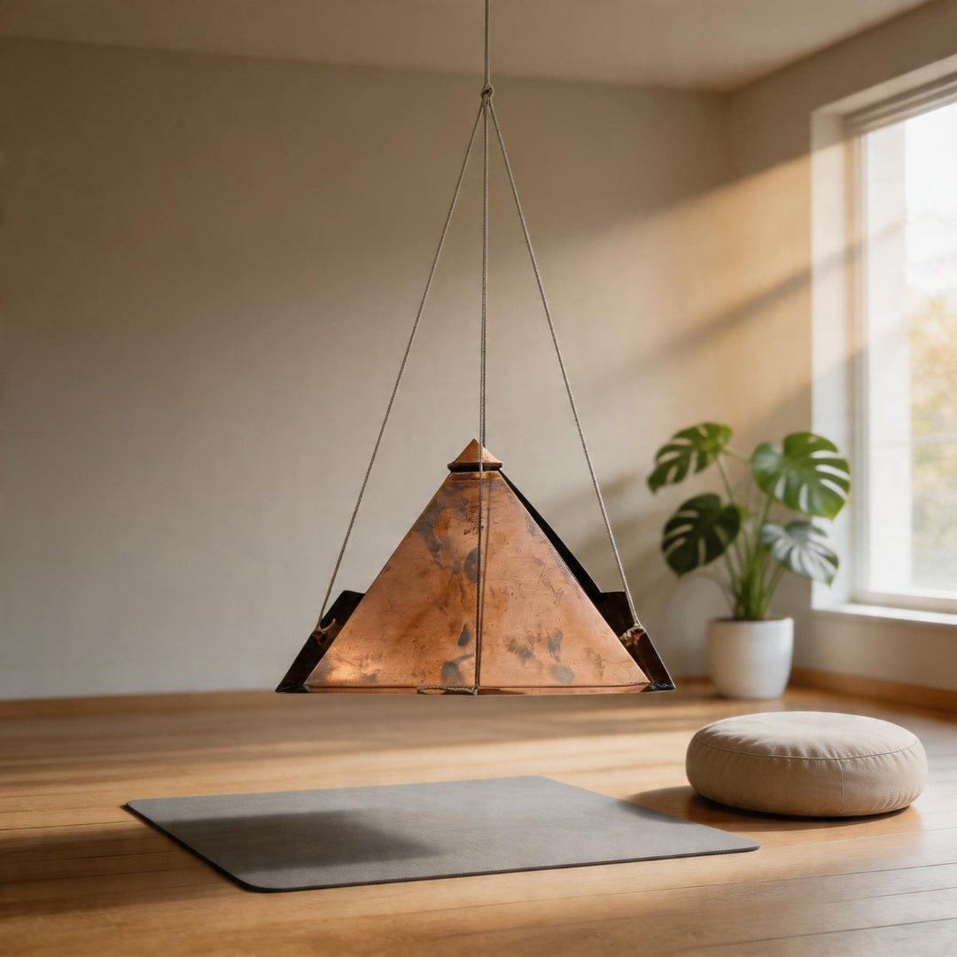 Copper Meditation Pyramid Wall Hanging for Vastu - Positive Energy & Calm Mind for Home & Office - plusvalueindia
