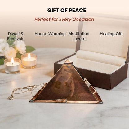 Copper Meditation Pyramid Wall Hanging for Vastu - Positive Energy & Calm Mind for Home & Office - plusvalueindia