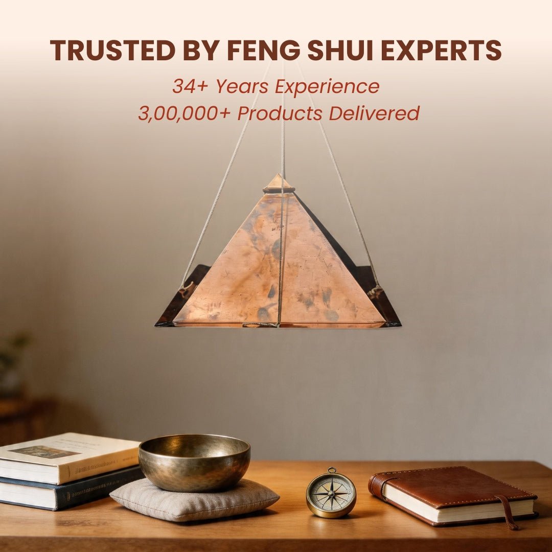 Copper Meditation Pyramid Wall Hanging for Vastu - Positive Energy & Calm Mind for Home & Office - plusvalueindia