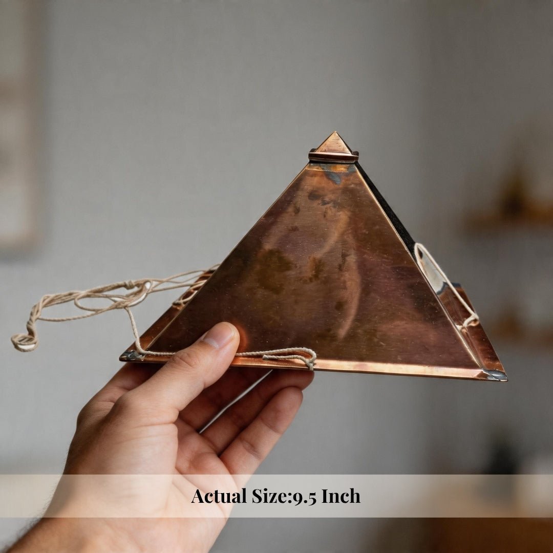 Copper Meditation Pyramid Wall Hanging for Vastu - Positive Energy & Calm Mind for Home & Office - plusvalueindia