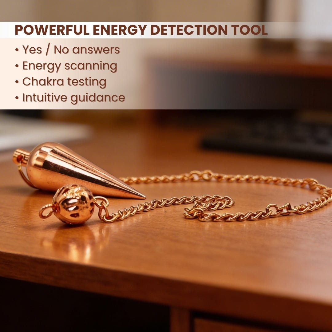 Copper Plated Dowsing Pendulum With Free 4 Dowsing Charts & Jute Bag - plusvalueindia