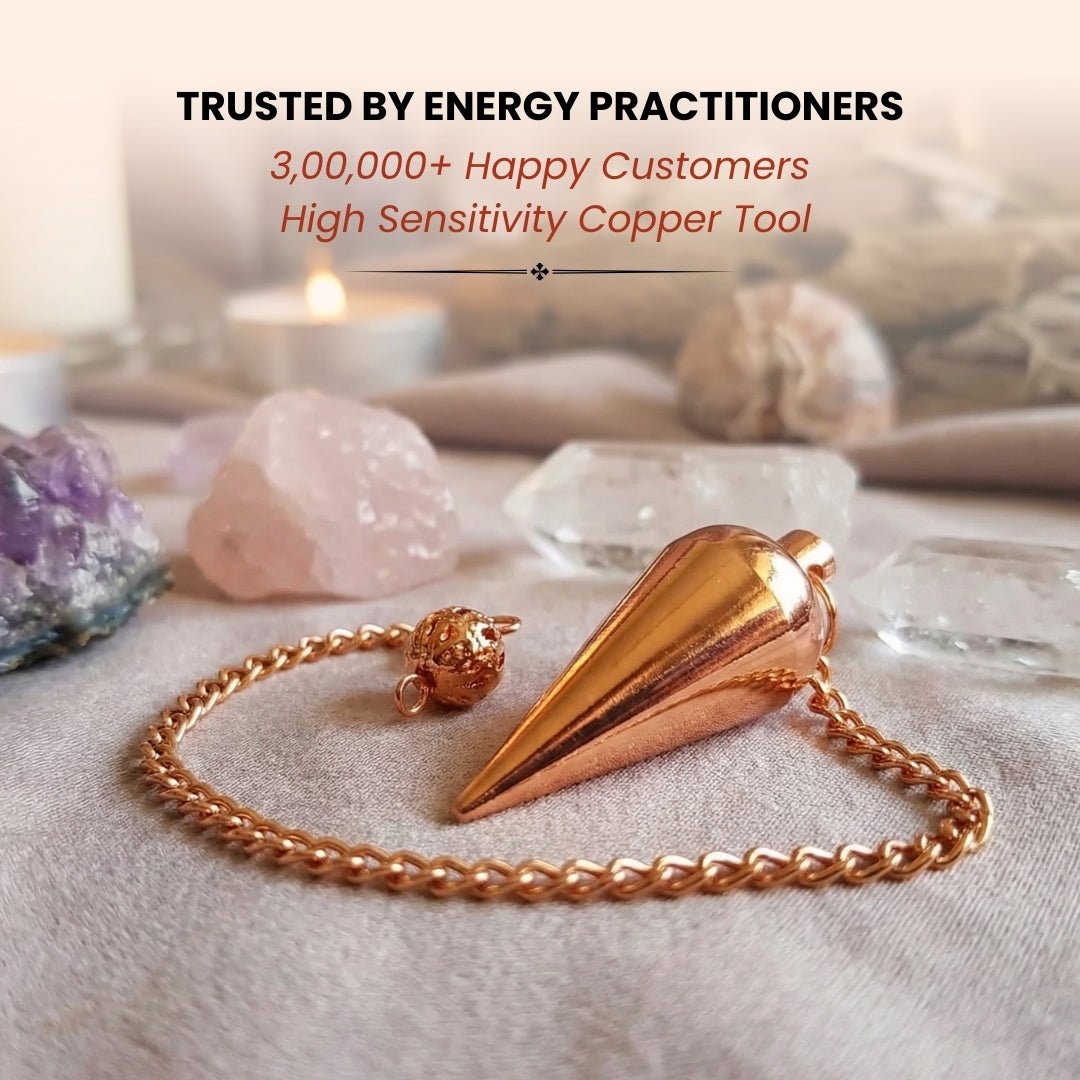 Copper Plated Dowsing Pendulum With Free 4 Dowsing Charts & Jute Bag - plusvalueindia