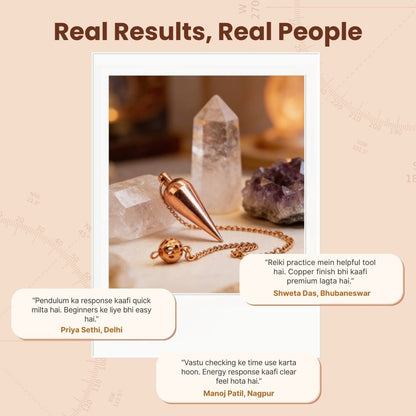 Copper Plated Dowsing Pendulum With Free 4 Dowsing Charts & Jute Bag - plusvalueindia