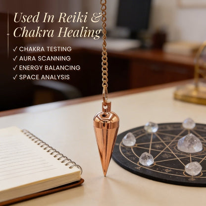 Copper Plated Dowsing Pendulum With Free 4 Dowsing Charts & Jute Bag - plusvalueindia