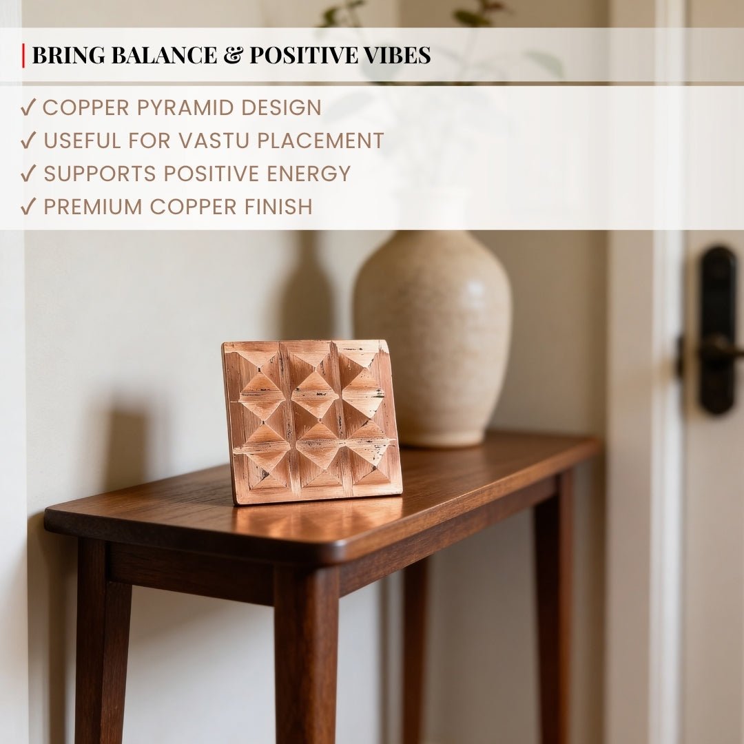 Copper Pyramid Chip for Vastu - Single Layer Remedy for Home & Office, 2 inch - plusvalueindia