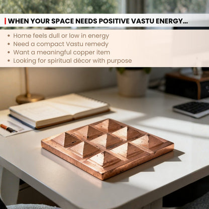 Copper Pyramid Chip for Vastu - Single Layer Remedy for Home & Office, 2 inch - plusvalueindia