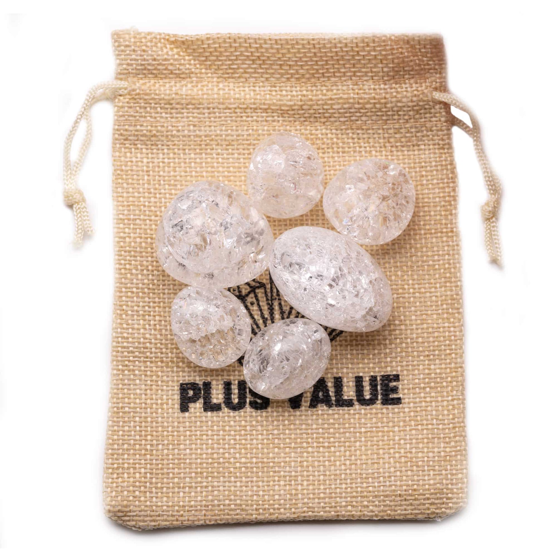 crackle quartz tumble pebble stone 100gm jute bag